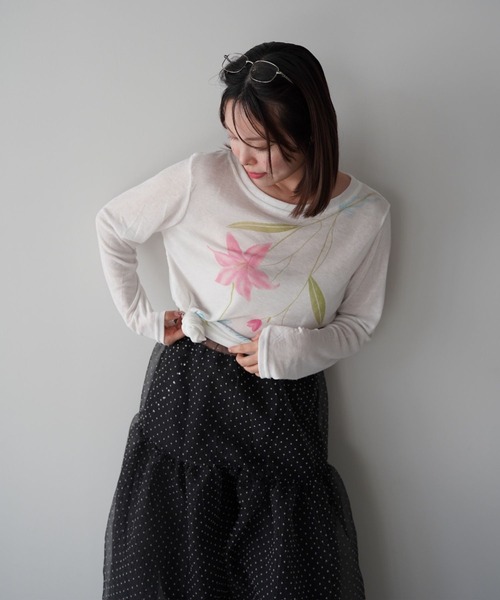 SANSeLF（サンセルフ）の「【SANSeLF】フロントプリントシアーロングスリーブトップス saw25a079（Tシャツ/カットソー・レディース・ホワイト・FREE）」の3枚目の写真