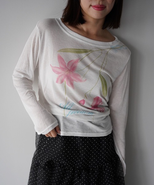 SANSeLF（サンセルフ）の「【SANSeLF】フロントプリントシアーロングスリーブトップス saw25a079（Tシャツ/カットソー・レディース・ホワイト・FREE）」の7枚目の写真