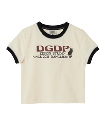 DANGLEDROP（ダングルドロップ）の「DGDP CATリンガークロップ半袖Tシャツクリーム（Tシャツ/カットソー）」