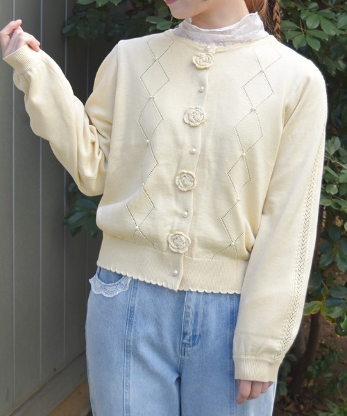 axes femme（アクシーズファム）の「かぎ針ローズニットカーディガン（カーディガン/ボレロ・レディース・サックスブルー/イエロー/ホワイト・FREE）」の11枚目の写真