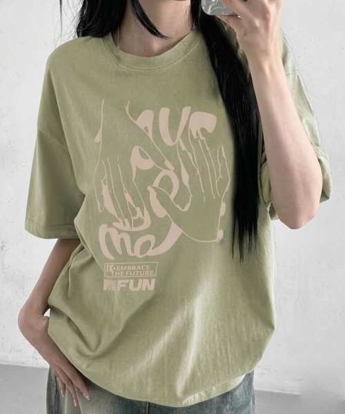 SHEPP（シープ）の「【26年春夏新作・6色展開】レトログラフィックハーフスリーブプリントロンT（Tシャツ/カットソー・レディース・ブラック/ライトグレー/グリーン/ホワイト/ダークグリーン/ネイビー・L/XL）」の5枚目の写真