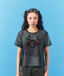 MESH LAYERED T SHIRT BLACK