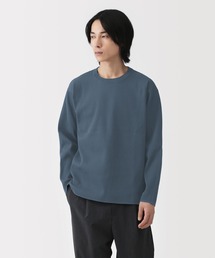 紳士 乾きやすい洗えるリブ編み長袖ニットTシャツ