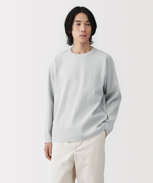 長袖ニット 紳士 乾きやすい洗えるリブ編み長袖ニットTシャツ（ニット/セーター