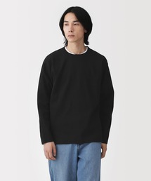 紳士 乾きやすい洗えるリブ編み長袖ニットTシャツ