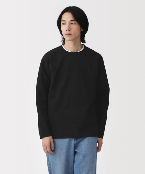 紳士 乾きやすい洗えるリブ編み長袖ニットTシャツ（ニット/セーター