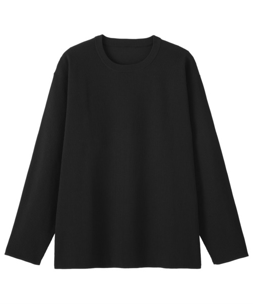 紳士 乾きやすい洗えるリブ編み長袖ニットTシャツ（ニット/セーター