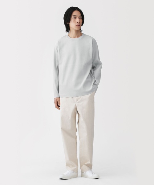 紳士 乾きやすい洗えるリブ編み長袖ニットTシャツ（ニット/セーター