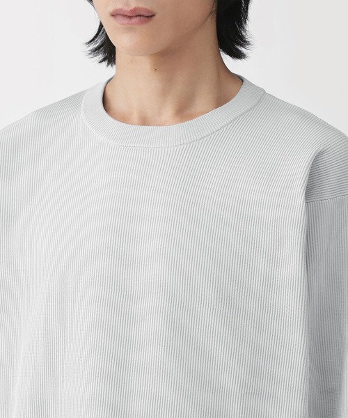紳士 乾きやすい洗えるリブ編み長袖ニットTシャツ（ニット/セーター