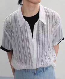 【26年春新作】【UNISEX】透かし編み シアーメッシュ レース ビッグシャツ