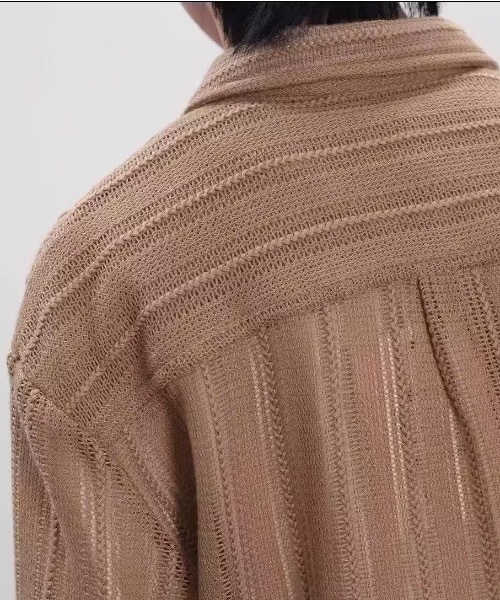 SHEPP(シープ)の「【26年春新作】【UNISEX】透かし編み シアーメッシュ レース ビッグシャツ(シャツ/ブラウス・メンズ・ホワイト/ブラウン/ブラック/アイボリー・M/L)」の5枚目の写真