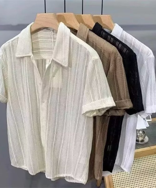 SHEPP(シープ)の「【26年春新作】【UNISEX】透かし編み シアーメッシュ レース ビッグシャツ(シャツ/ブラウス・メンズ・ホワイト/ブラウン/ブラック/アイボリー・M/L)」の6枚目の写真