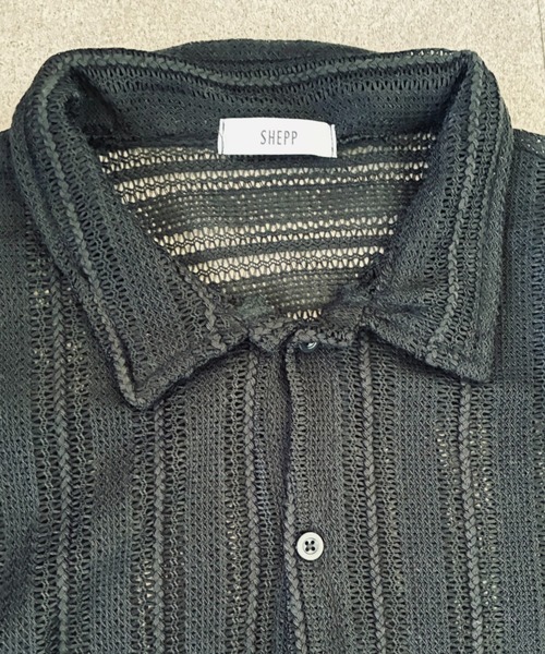 SHEPP(シープ)の「【26年春新作】【UNISEX】透かし編み シアーメッシュ レース ビッグシャツ(シャツ/ブラウス・メンズ・ホワイト/ブラウン/ブラック/アイボリー・M/L)」の9枚目の写真