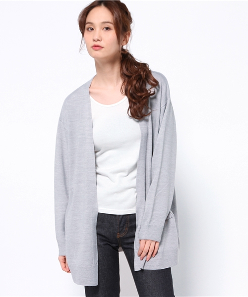 MOUSSY（マウジー）の「BASIC KNIT Cardigan（カーディガン/ボレロ・レディース・カーキ/グレー×ホワイト/ブラウン・FREE）」の2枚目の写真