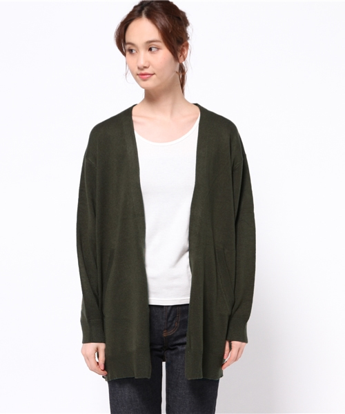 MOUSSY（マウジー）の「BASIC KNIT Cardigan（カーディガン/ボレロ・レディース・カーキ/グレー×ホワイト/ブラウン・FREE）」の4枚目の写真