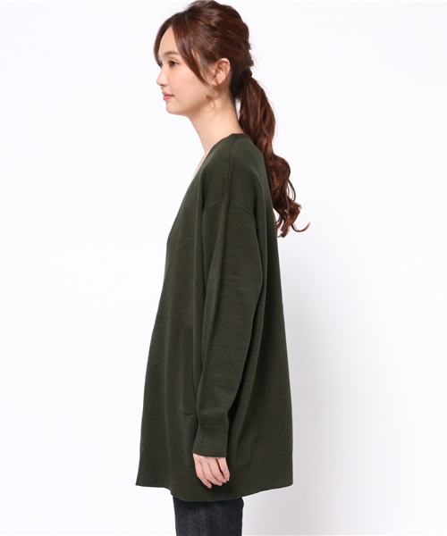 MOUSSY（マウジー）の「BASIC KNIT Cardigan（カーディガン/ボレロ・レディース・カーキ/グレー×ホワイト/ブラウン・FREE）」の5枚目の写真