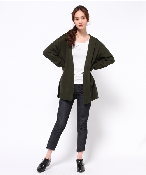 MOUSSY（マウジー）の「BASIC KNIT Cardigan（カーディガン/ボレロ・レディース・カーキ/グレー×ホワイト/ブラウン・FREE）」の7枚目の写真