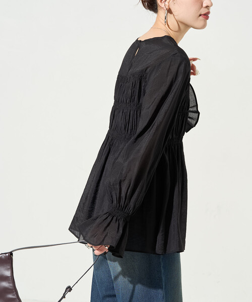 FREAK'S STORE（フリークスストア）の「限定展開　シアー ギャザー フリル袖 ロングスリーブ ブラウス（シャツ/ブラウス・レディース・ナチュラル/ブラック/ブルーグレー/ライトグリーン・ﾌﾘ-）」の16枚目の写真