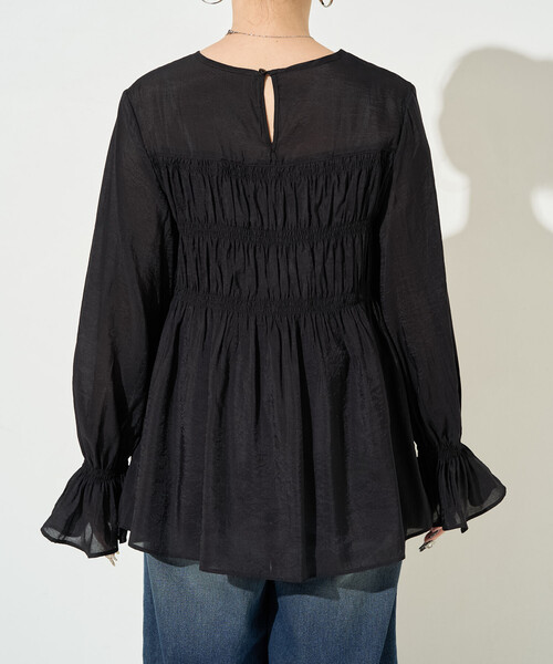 FREAK'S STORE（フリークスストア）の「限定展開　シアー ギャザー フリル袖 ロングスリーブ ブラウス（シャツ/ブラウス・レディース・ナチュラル/ブラック/ブルーグレー/ライトグリーン・ﾌﾘ-）」の20枚目の写真