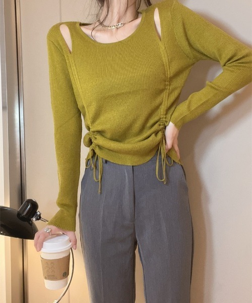 Ritzy(リッツィー)の「肩見せリブニットトップス(Tシャツ/カットソー・レディース・グリーン/ベージュ/ブラック・FREE)」の17枚目の写真