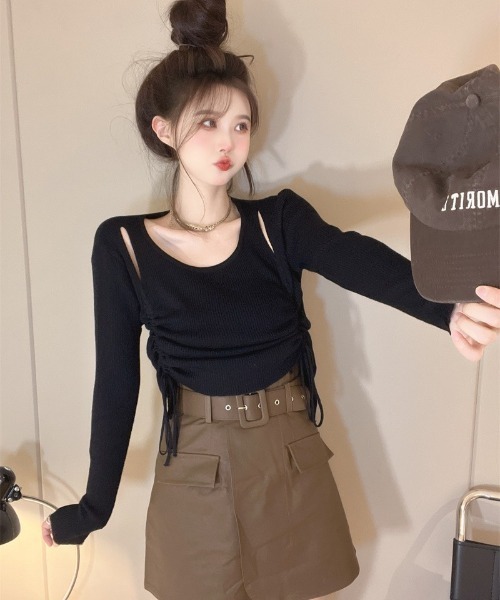 Ritzy(リッツィー)の「肩見せリブニットトップス(Tシャツ/カットソー・レディース・グリーン/ベージュ/ブラック・FREE)」の21枚目の写真