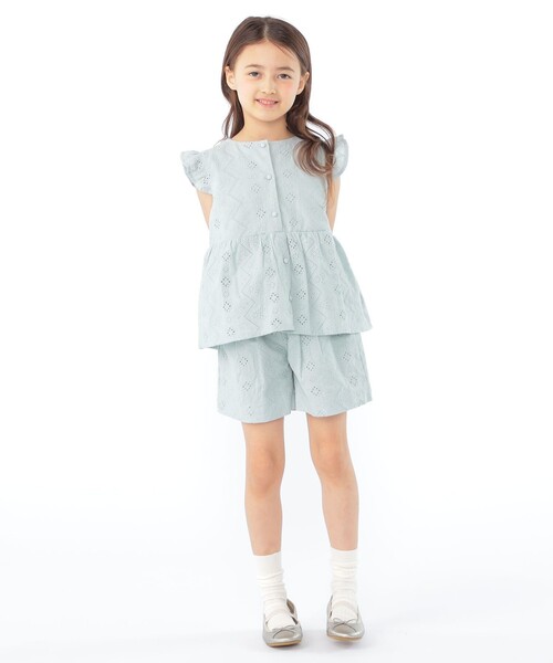 SHIPS(シップス)の「SHIPS KIDS:100~130cm / レース エンブロイダリー ペプラム ブラウス(シャツ/ブラウス・キッズ・ライトブルー/ホワイト・100/110/120/130)」の15枚目の写真