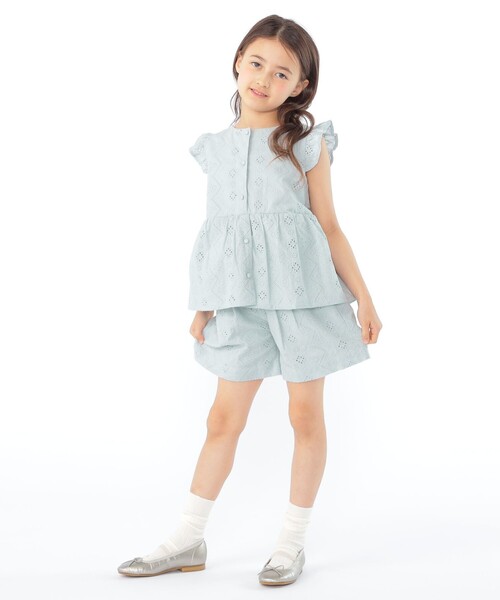 SHIPS(シップス)の「SHIPS KIDS:100~130cm / レース エンブロイダリー ペプラム ブラウス(シャツ/ブラウス・キッズ・ライトブルー/ホワイト・100/110/120/130)」の13枚目の写真