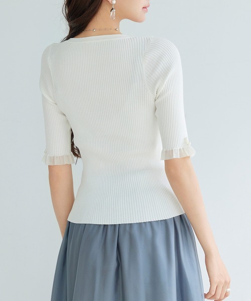 SAISON DE PAPILLON(セゾンドパピヨン)の「【2026SS新作】レーディス ニット プルオーバー 半袖 Vネック 通勤 きれいめ オフィスカジュアル(ニット/セーター・レディース・ブラック/アイボリー/コーラル・L/M)」の14枚目の写真