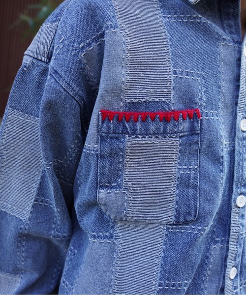 BEAVER（ビーバー）の「B omnivore/ビーオムニボー　PATCHWORK DENIM SHIRT（シャツ/ブラウス・メンズ・ブラック/ブルー・L/M）」の4枚目の写真