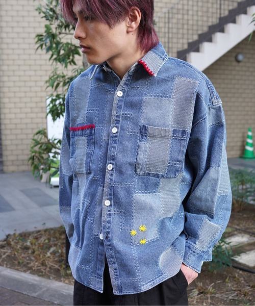 BEAVER（ビーバー）の「B omnivore/ビーオムニボー　PATCHWORK DENIM SHIRT（シャツ/ブラウス・メンズ・ブラック/ブルー・L/M）」の11枚目の写真
