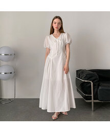 Shirring Puff Ribbon Long Dress (3colors)