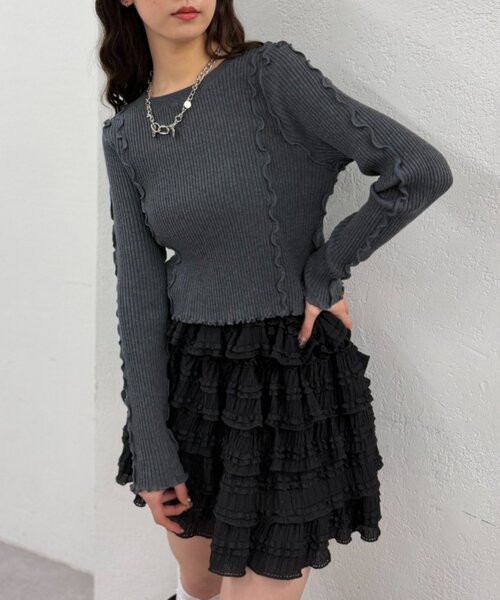 w closet(ダブルクローゼット)の「メローリブニット(ニット/セーター・レディース・ブラック/アイボリー/レッド/グリーン/オレンジ/ブルー/チャコールグレー・FREE)」の3枚目の写真