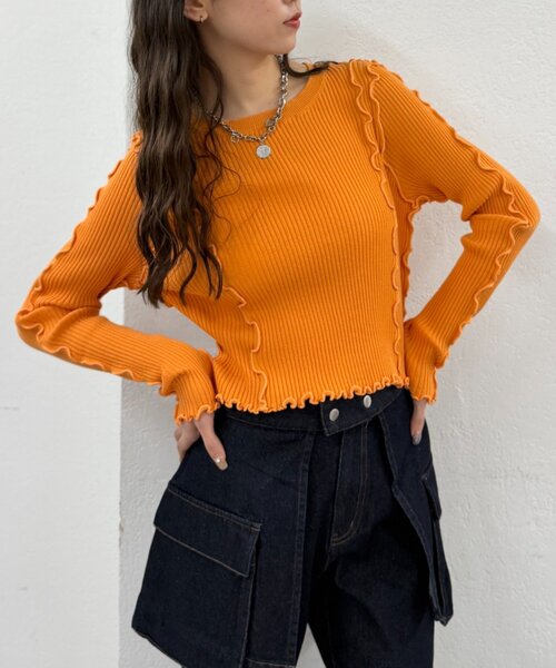 w closet(ダブルクローゼット)の「メローリブニット(ニット/セーター・レディース・ブラック/アイボリー/レッド/グリーン/オレンジ/ブルー/チャコールグレー・FREE)」の7枚目の写真