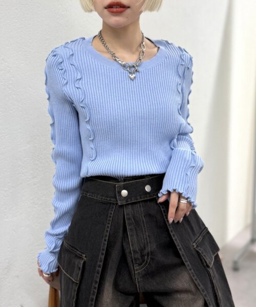 w closet(ダブルクローゼット)の「メローリブニット(ニット/セーター・レディース・ブラック/アイボリー/レッド/グリーン/オレンジ/ブルー/チャコールグレー・FREE)」の5枚目の写真