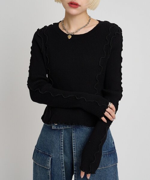 w closet(ダブルクローゼット)の「メローリブニット(ニット/セーター・レディース・ブラック/アイボリー/レッド/グリーン/オレンジ/ブルー/チャコールグレー・FREE)」の2枚目の写真