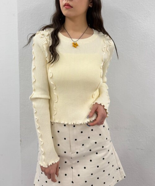 w closet(ダブルクローゼット)の「メローリブニット(ニット/セーター・レディース・ブラック/アイボリー/レッド/グリーン/オレンジ/ブルー/チャコールグレー・FREE)」の9枚目の写真