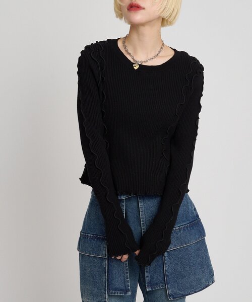 w closet(ダブルクローゼット)の「メローリブニット(ニット/セーター・レディース・ブラック/アイボリー/レッド/グリーン/オレンジ/ブルー/チャコールグレー・FREE)」の13枚目の写真