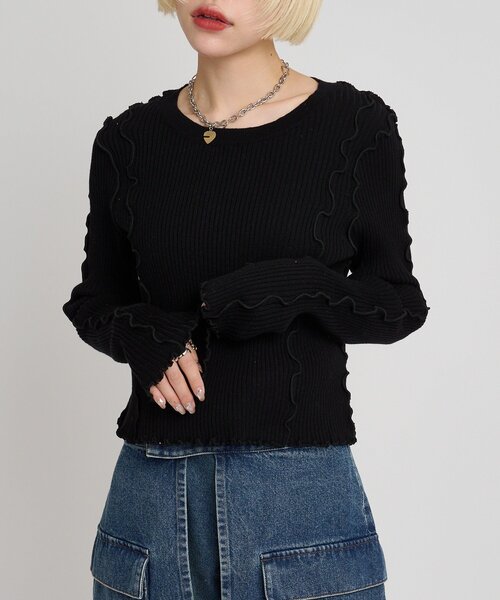 w closet(ダブルクローゼット)の「メローリブニット(ニット/セーター・レディース・ブラック/アイボリー/レッド/グリーン/オレンジ/ブルー/チャコールグレー・FREE)」の14枚目の写真