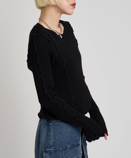 w closet(ダブルクローゼット)の「メローリブニット(ニット/セーター・レディース・ブラック/アイボリー/レッド/グリーン/オレンジ/ブルー/チャコールグレー・FREE)」の15枚目の写真