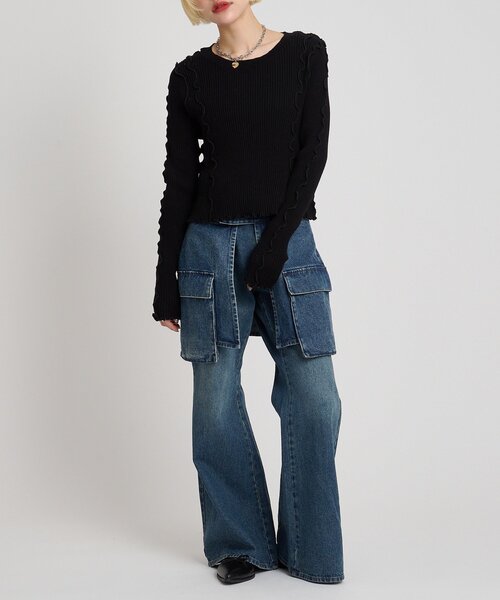 w closet(ダブルクローゼット)の「メローリブニット(ニット/セーター・レディース・ブラック/アイボリー/レッド/グリーン/オレンジ/ブルー/チャコールグレー・FREE)」の18枚目の写真