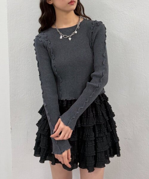 w closet(ダブルクローゼット)の「メローリブニット(ニット/セーター・レディース・ブラック/アイボリー/レッド/グリーン/オレンジ/ブルー/チャコールグレー・FREE)」の22枚目の写真