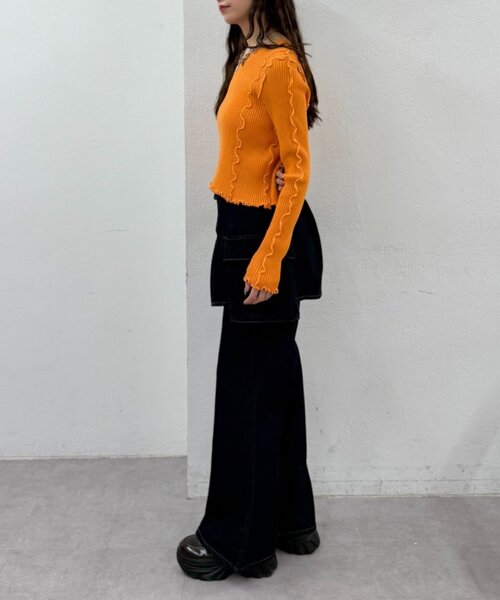 w closet(ダブルクローゼット)の「メローリブニット(ニット/セーター・レディース・ブラック/アイボリー/レッド/グリーン/オレンジ/ブルー/チャコールグレー・FREE)」の8枚目の写真