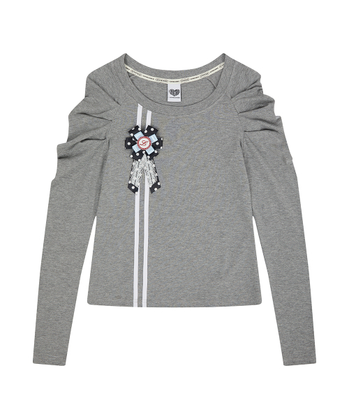 bibiy rosette tee グレー EL ROSETTE SHIRRING TEE(GRAY)（Tシャツ/カットソー）｜LUVISTRUE