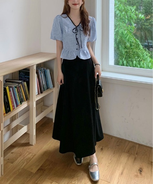 kirakiraShop(キラキラショップ)の「ギンガム チェック ペプラム ブラウス 半袖(シャツ/ブラウス・レディース・ブルー/ブラック/グリーン・FREE)」の20枚目の写真
