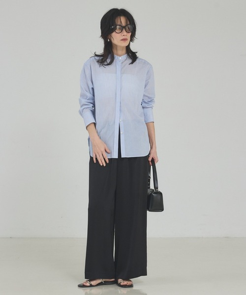 qualite（カリテ）の「ウエストドロストシャツ/春服/夏服/オフィスカジュアル（シャツ/ブラウス・レディース・スモークピンク/オフホワイト/ストライプ・フリー）」の5枚目の写真