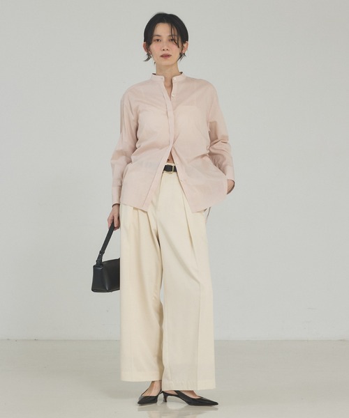 qualite（カリテ）の「ウエストドロストシャツ/春服/夏服/オフィスカジュアル（シャツ/ブラウス・レディース・スモークピンク/オフホワイト/ストライプ・フリー）」の12枚目の写真