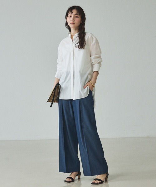 qualite（カリテ）の「ウエストドロストシャツ/春服/夏服/オフィスカジュアル（シャツ/ブラウス・レディース・スモークピンク/オフホワイト/ストライプ・フリー）」の19枚目の写真