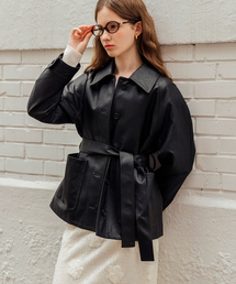 LAUTREDE MIN(���[�g���h�~��)��Daze belted leather Black jacket(���C�_�[�X�W���P�b�g)