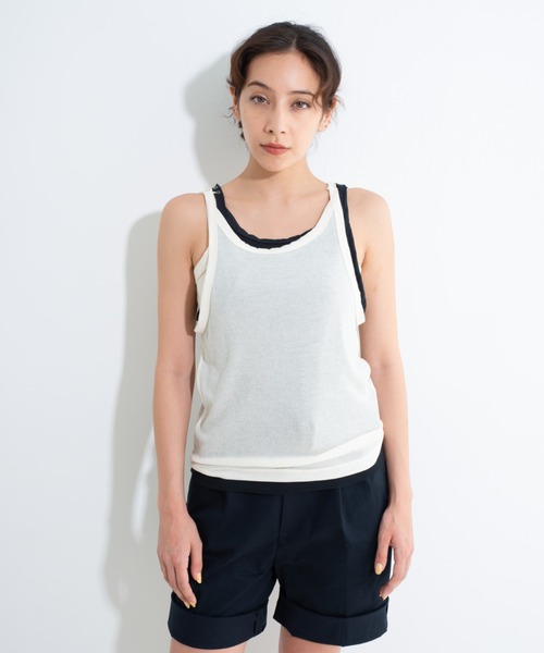 CAROUSE LAMBRA(ケラウズランブラ)の「DOT CAMISOLE COTTON NYLON(キャミソール・レディース・ナチュラル/ブラック・FREE)」の1枚目の写真