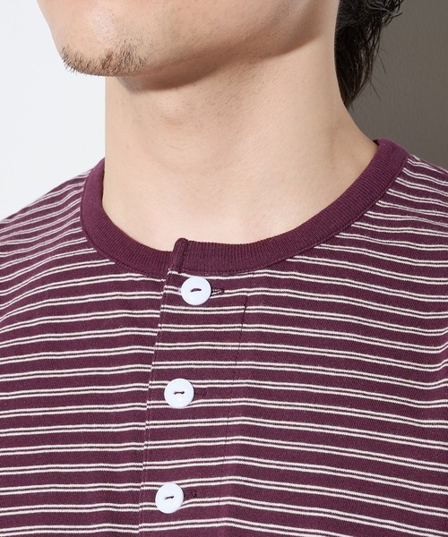 Healthknit(ヘルスニット)の「【Healthknit】26SS Classic Border Jersey Wide Henleyneck S/S 51048(Tシャツ/カットソー・メンズ・パープル/ブラック・XL/L/M)」の10枚目の写真